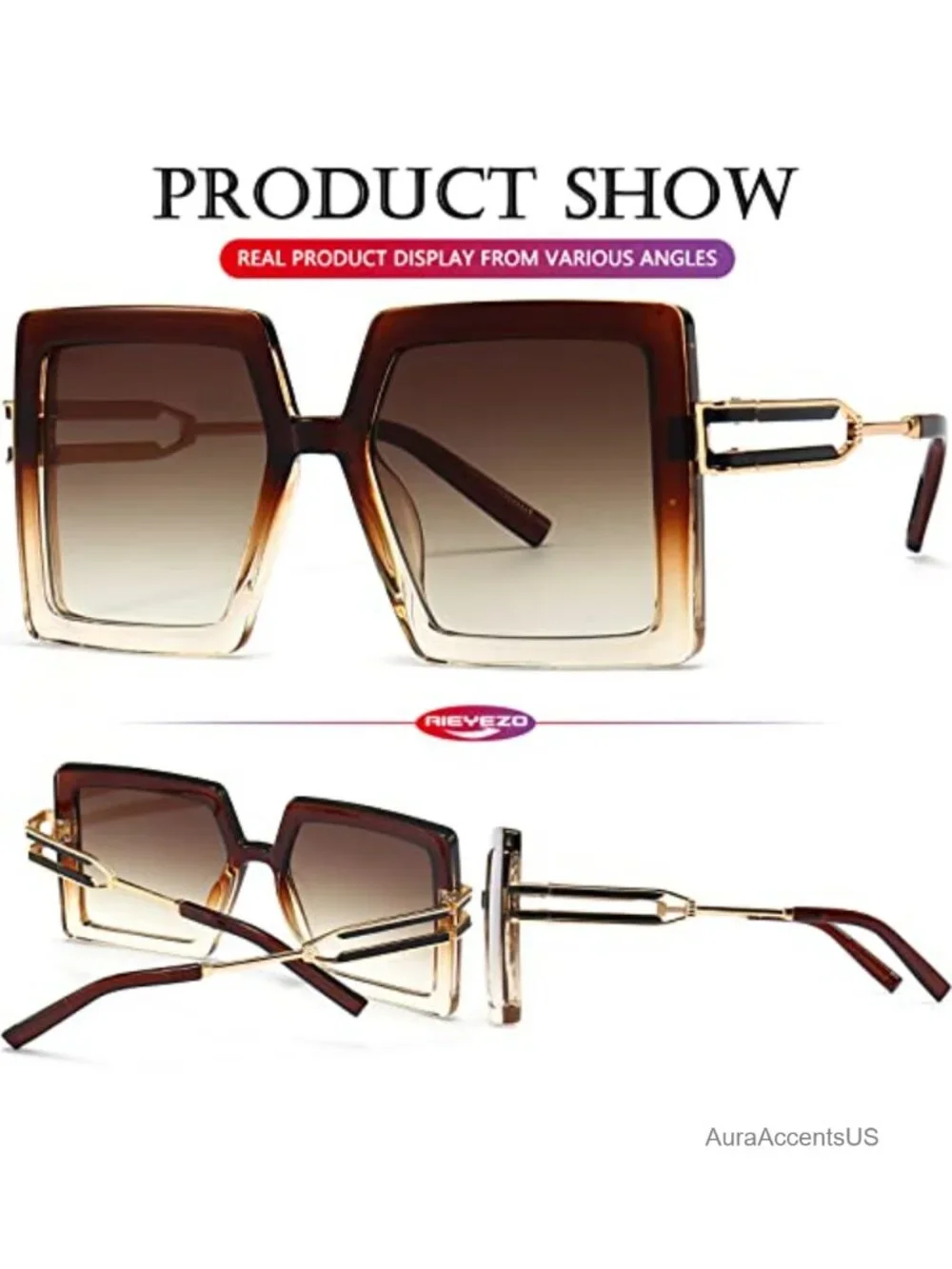 Oversized Square Sunglasses Big Large Frame UV400 Gradient Lens Full Frame